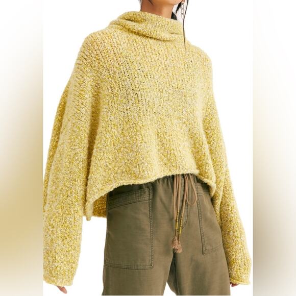 Free People BFF Cowl Neck Yellow Oversized Knit Pullover Sweater Size XS - Picture 1 of 7